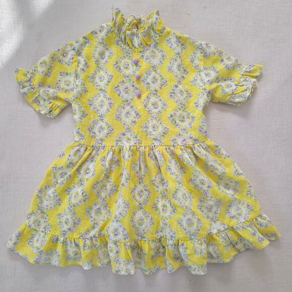 Vintage Other - Vintage Floral Yellow High Neck Dress 2t